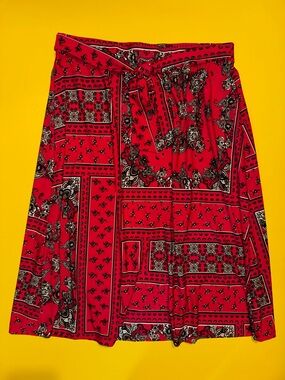 Melissa Paige Red Paisley Bandana Print Skirt Sz Large New